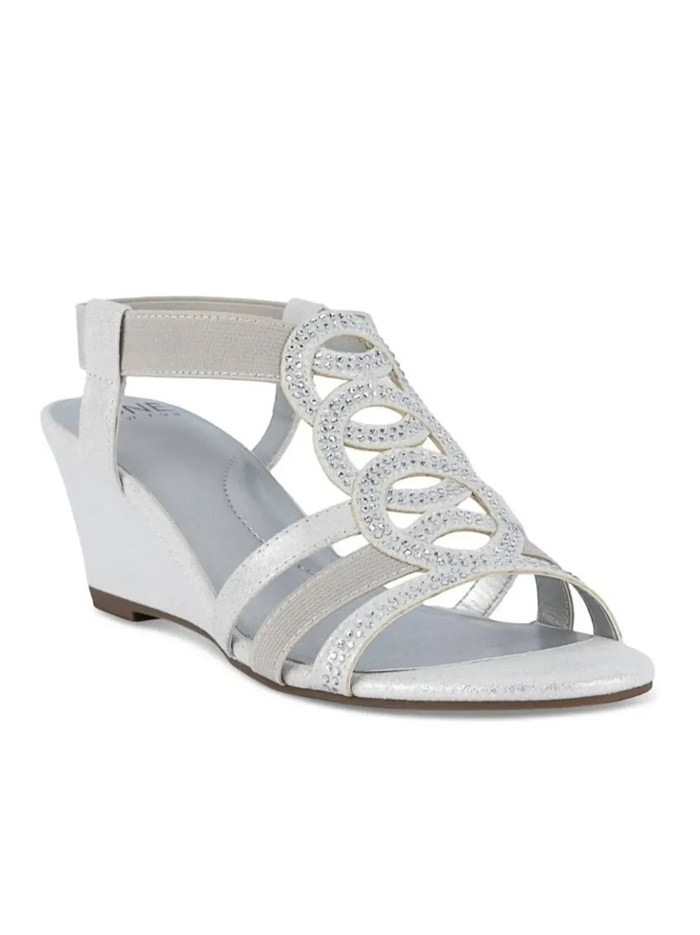 Jones New York Denise Embellished Rhinestones Wedge Sandals 9.5 M Gray Silver